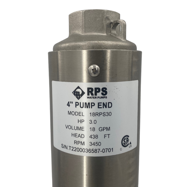 RPS Core Series 18RPS30 4" Submersible Well Pump End – Engineered Impeller, 13-29 GPM
