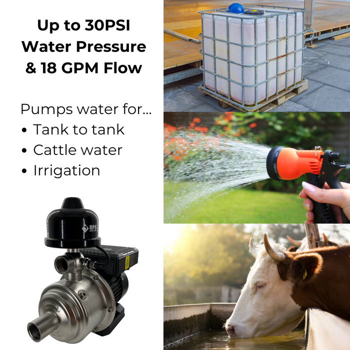 1/2 HP 110V/120V/220V Eco-Steady Continuous Pressure Booster | Garden Irrigation Water Pump for Drip and Soaker Hose | Tank Water | Shallow Well Pump