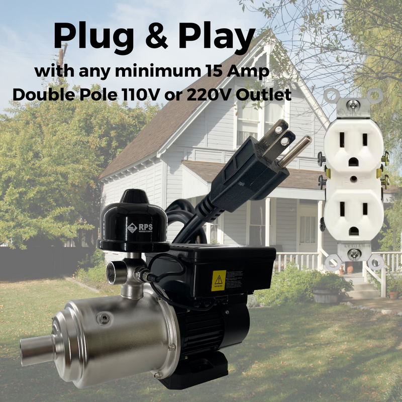 1HP 110V/120V/220V Eco-Steady Continuous Pressure Booster Pump Up to 55PSI | Pressurized Irrigation Pump for Drip & Sprinkler | Full Home Residential & RV Water Pump | Shallow Well Jet Pump
