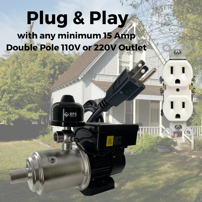 RPS 1HP 110V/120V/220V Eco-Steady Continuous Pressure Booster Pump Up to 55PSI | Pressurized Irrigation Pump for Drip & Sprinkler | Full Home Residential & RV Water Pump | Shallow Well Jet Pump