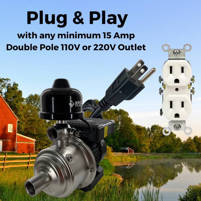 1/2 HP 110V/120V/220V Eco-Steady Continuous Pressure Booster | Garden Irrigation Water Pump for Drip and Soaker Hose | Tank Water | Shallow Well Pump