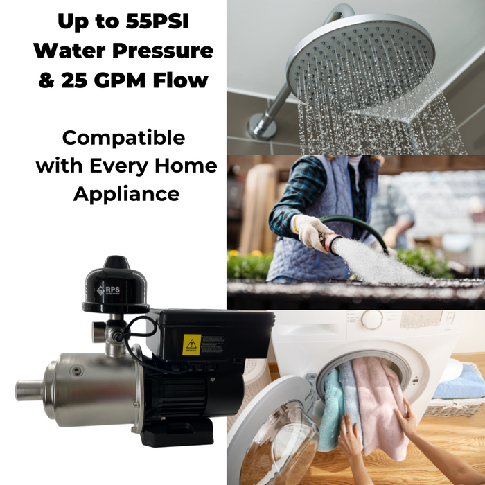 RPS 1HP 110V/120V/220V Eco-Steady Continuous Pressure Booster Pump Up to 55PSI | Pressurized Irrigation Pump for Drip & Sprinkler | Full Home Residential & RV Water Pump | Shallow Well Jet Pump