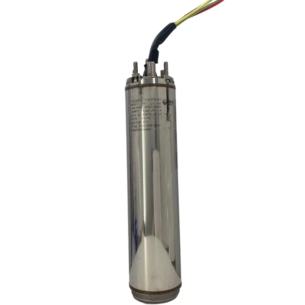 Stainless steel submersible electric pump motor from RPS Water Pumps with multiple wires on top