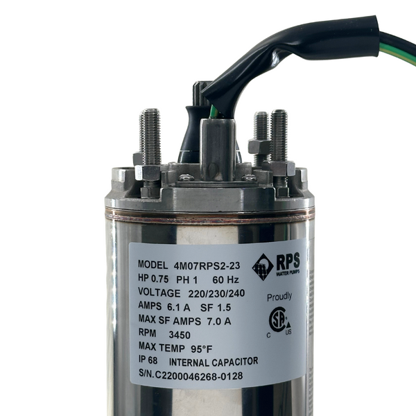 3/4 HP 220V 2+G Wire RPS Submersible Motor Single Phase (3.86")