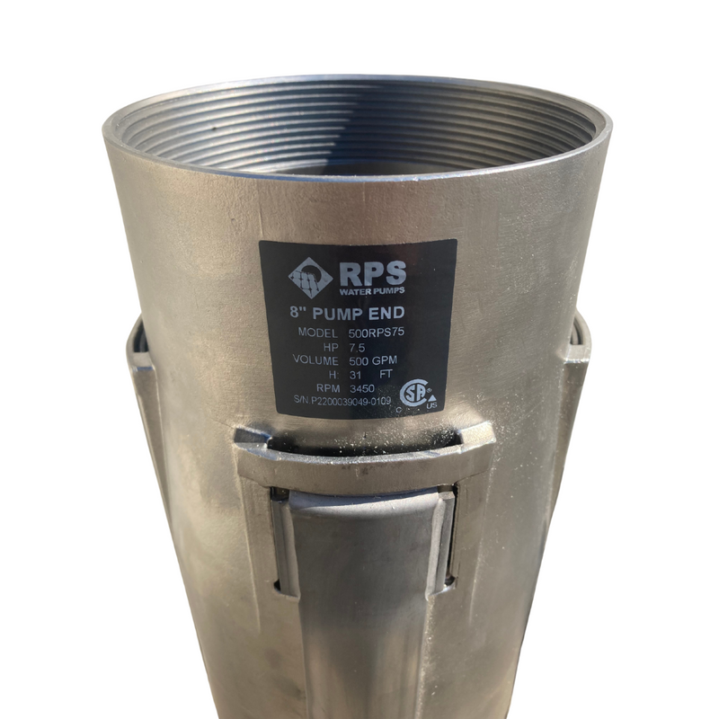 RPS 7.5HP 480V 500RPS75, Up to 50FT Head, 345 to 600GPM, Stainless Steel Submersible Pump End + Motor