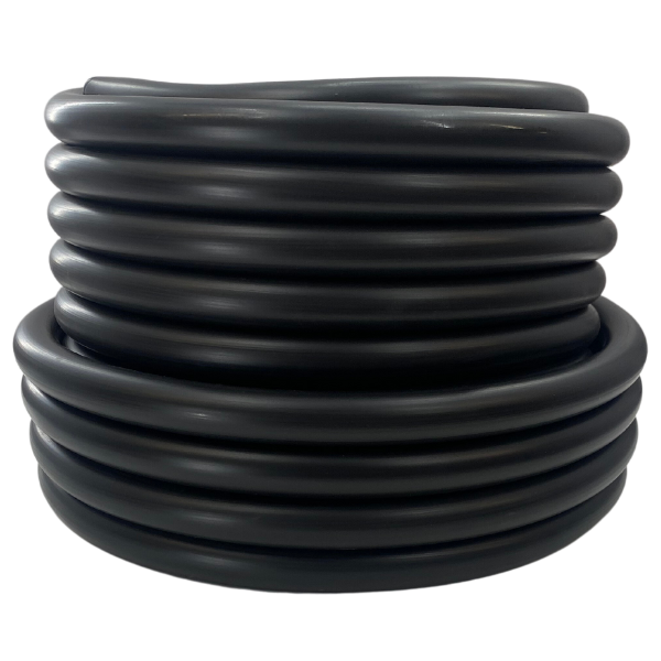 large coil of black poly pipe for plumbing and irrigation