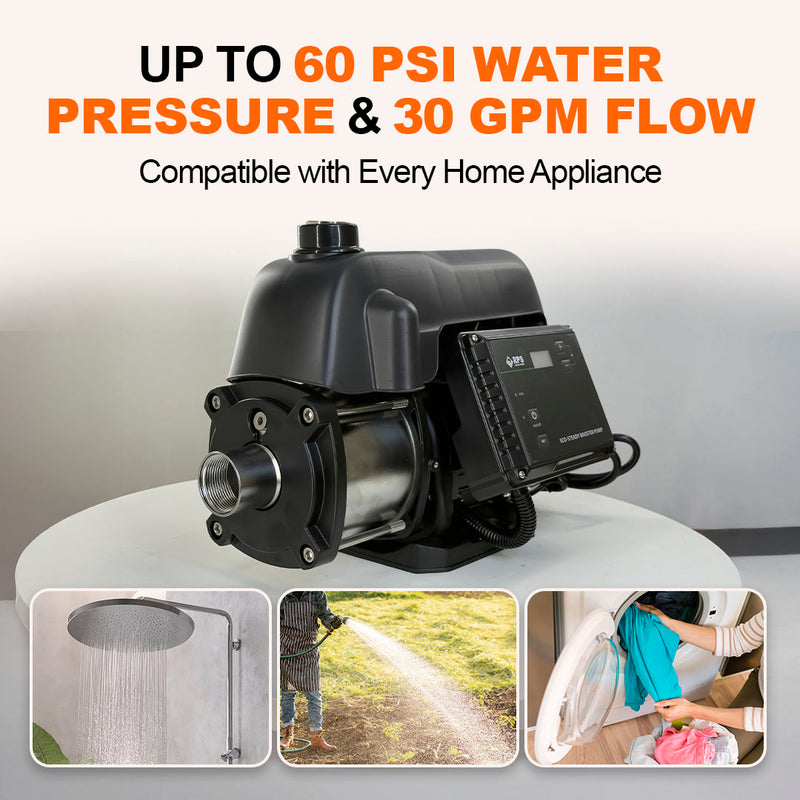 2HP 220V Eco-Steady Continuous Pressure Booster Pump | High Pressure Sprinkler Irrigation Pump | Full Home Residential & RV Water Pump | Shallow Well Jet Pump