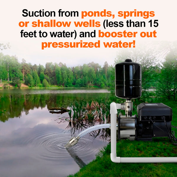 3HP 220V Eco-Steady Continuous Pressure Water Booster Pump | High Pressure Sprinkler Irrigation Pump | Full Home Residential & RV Booster Pump | Shallow Well Jet Pump