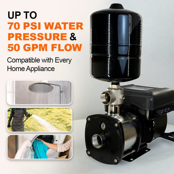 3HP 220V Eco-Steady Continuous Pressure Water Booster Pump | High Pressure Sprinkler Irrigation Pump | Full Home Residential & RV Booster Pump | Shallow Well Jet Pump