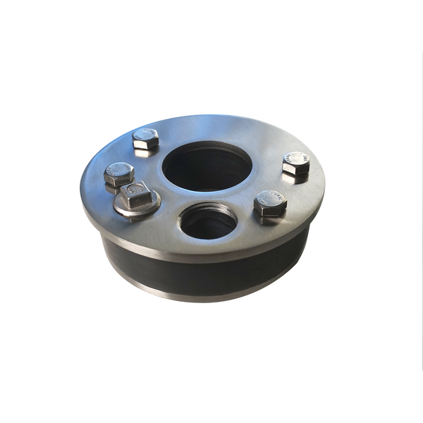round stainless steel mechanical seal with two apertures and four hexagonal bolts