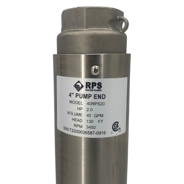 RPS Core Series 40RPS20 4" Submersible Well Pump End – Engineered Impeller, 30-66 GPM