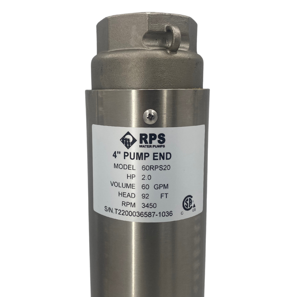 RPS Core Series 60RPS20 4" Submersible Well Pump End – Engineered Impeller, 55-90 GPM