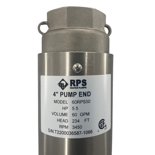 RPS Core Series 60RPS50 4" Submersible Well Pump End – Engineered Impeller, 35-90 GPM