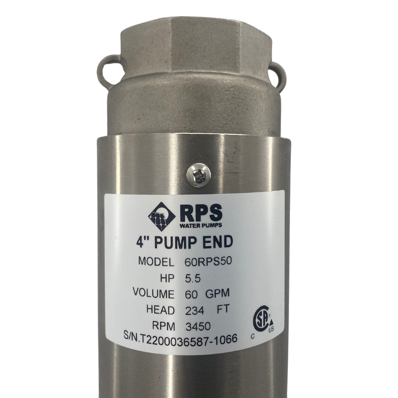 RPS Core Series 60RPS50 4" Submersible Well Pump End – Engineered Impeller, 35-90 GPM
