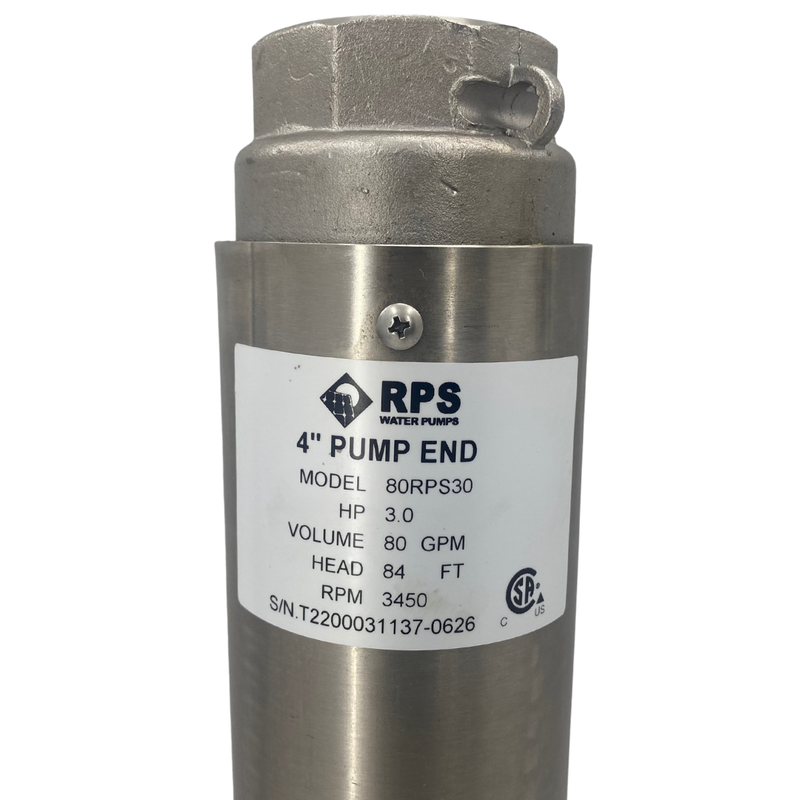 RPS Core Series 80RPS30 4" Submersible Well Pump End – Engineered Impeller, 65-110 GPM