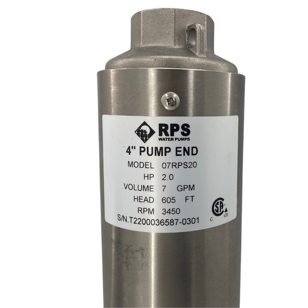RPS Core Series 07RPS20 4" Submersible Well Pump End – Engineered Impeller, 4-13 GPM