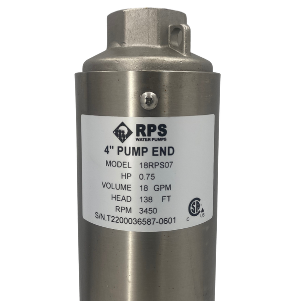 RPS Core Series 18RPS07 4" Submersible Well Pump End – Engineered Impeller, 21-29 GPM