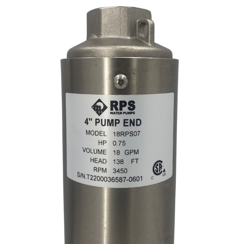 RPS Core Series 18RPS07 4" Submersible Well Pump End – Engineered Impeller, 21-29 GPM