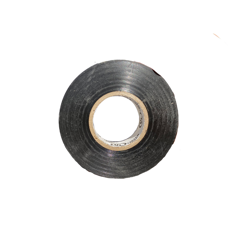 Roll of black electrical tape on a white background.