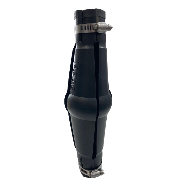 Torque arrestor with stainless steel clamps designed for water well systems.